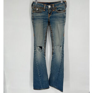 Vtg y2k True Religion Jeans Sz 24 Distressed Flare Wide Leg Grunge Baddie FLAWS